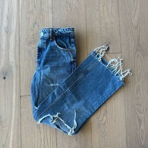 Zara Blue high rise wide leg distressed jeans Jeans